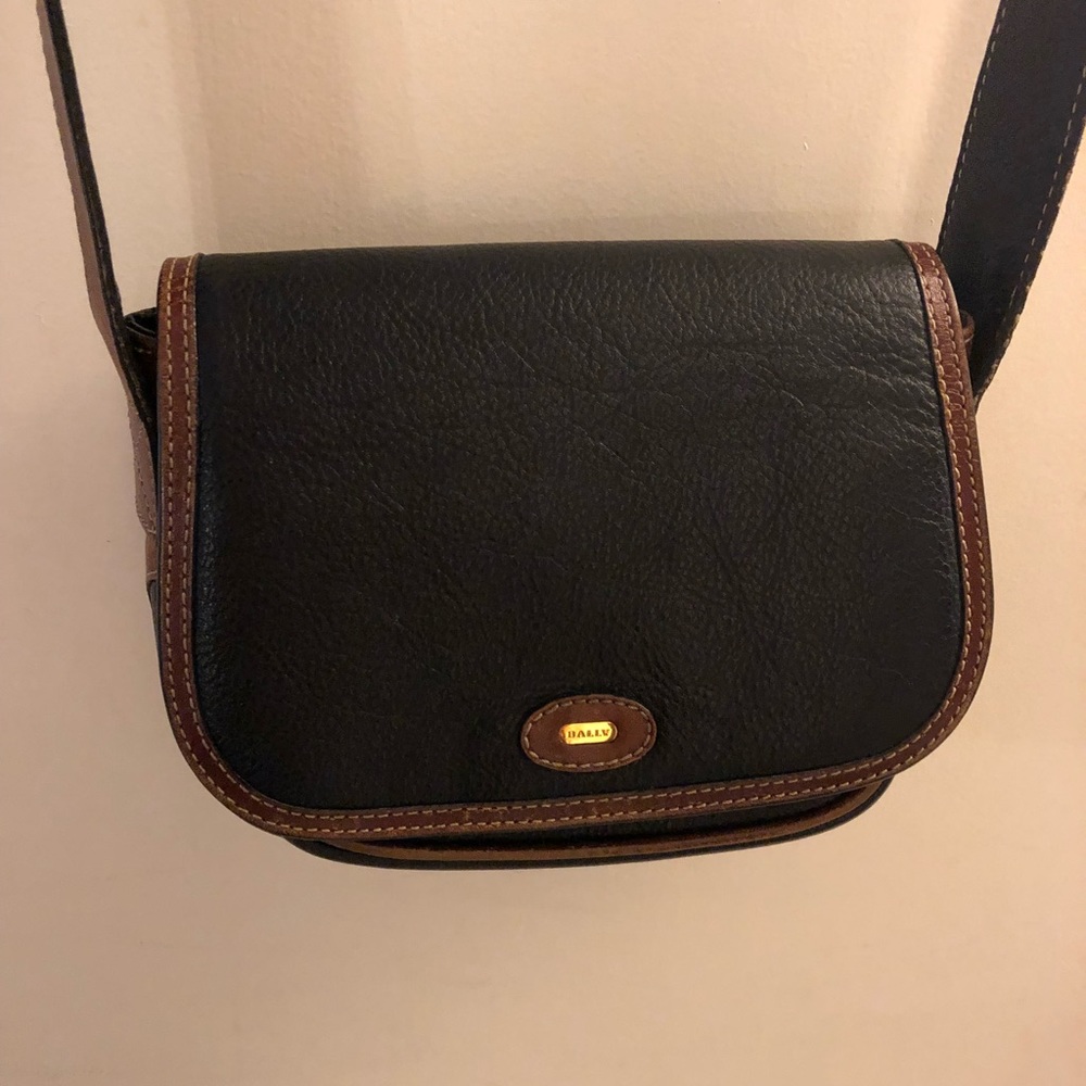 Brown and black leather over the cross body bag
